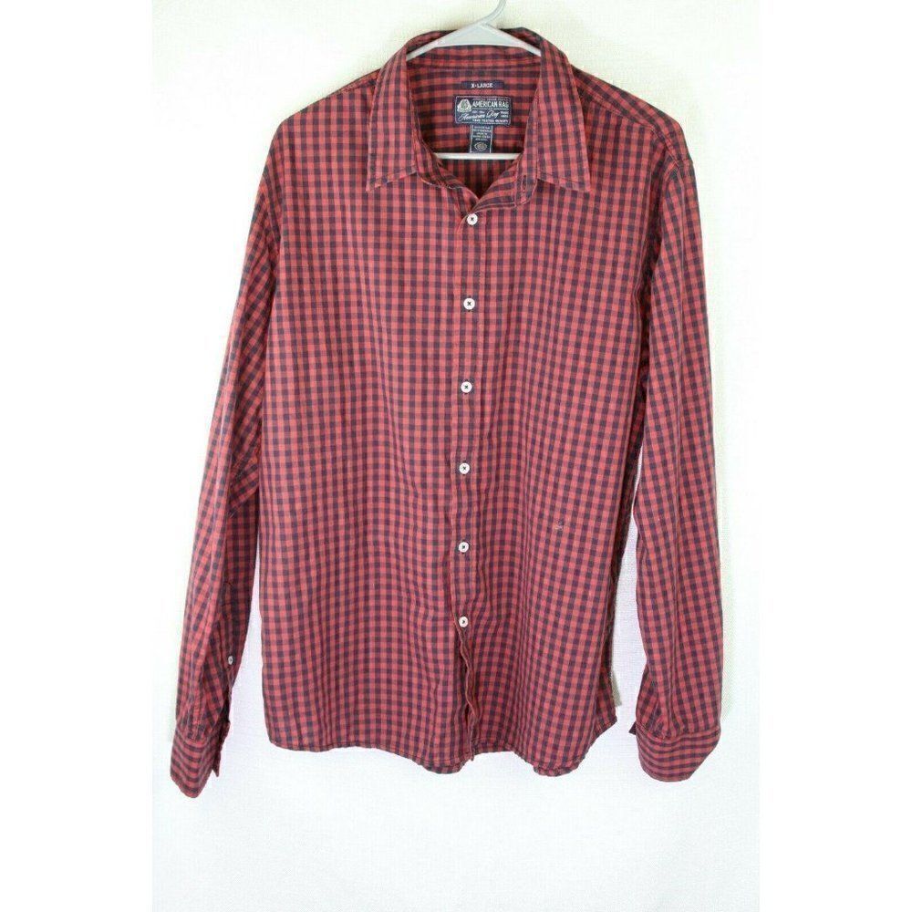 American Rag Red Blue Shirt Men's Size XL Buffalo Plaid Long Sleeves